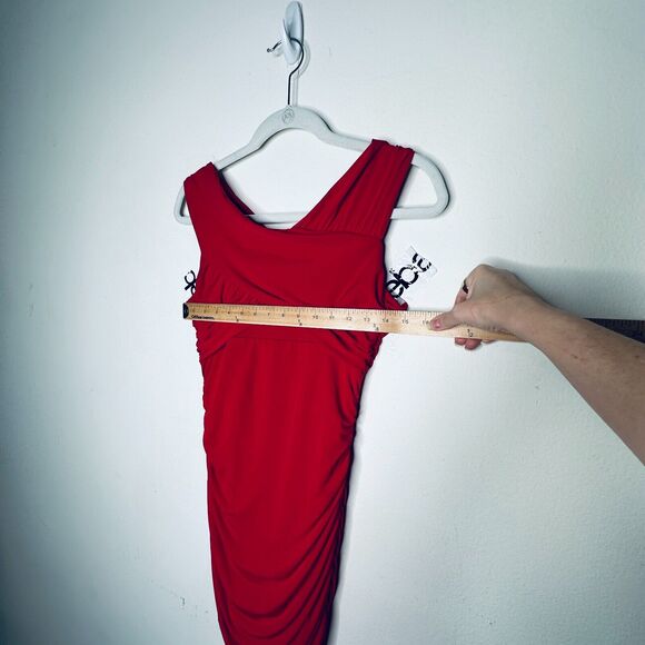 Guess Sexy Deep Red Ruched Draped Off-Shoulder Cross Back Bodycon Mini Dress S - Picture 14 of 14